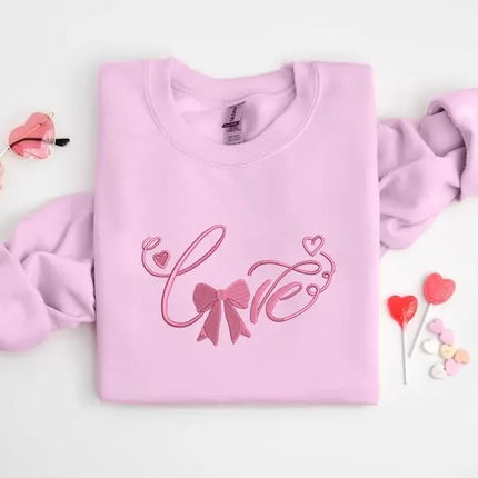 Embroidered Love Coquette Sweatshirt, Love Coquette Bow Valentine Sweatshirt, Valentines Day Couple Matching Jumper, Valentines Gift for Her