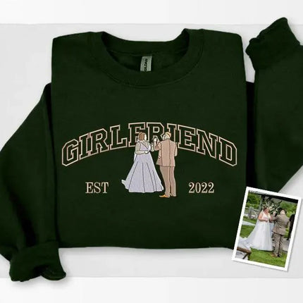 Embroidered Photo Portrait Sweatshirt, Custom Drawing from Photo Couple Sweatshirt, Girlfriend & Boyfriend Matching Jumper, Valentines Gift