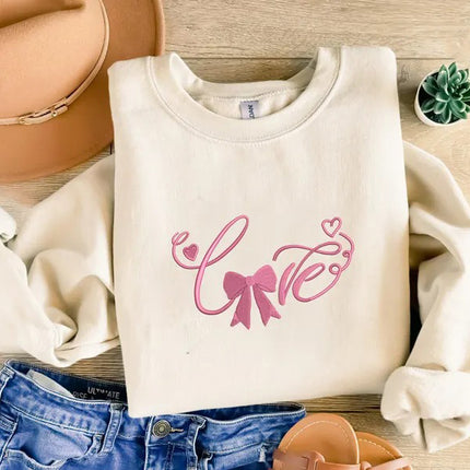 Embroidered Love Coquette Sweatshirt, Love Coquette Bow Valentine Sweatshirt, Valentines Day Couple Matching Jumper, Valentines Gift for Her
