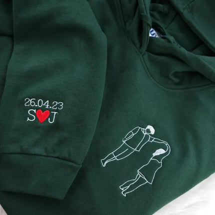 Embroidered Photo Portrait Hoodie, Personalised Outline Couple Matching Hoody