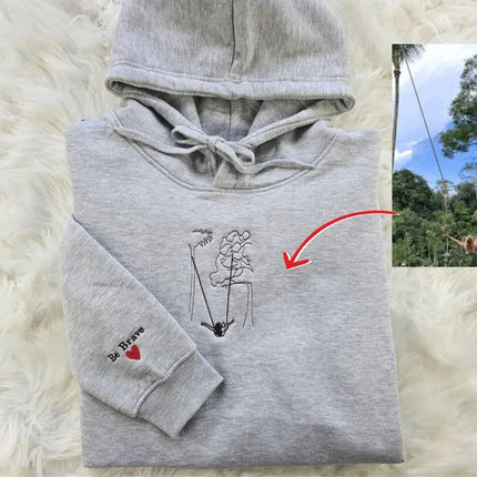 Embroidered Photo Portrait Hoodie, Personalised Outline Couple Matching Hoody