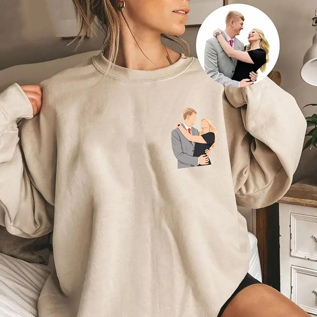 Personalised Couple Photo Portrait Sweatshirt, Couple Matching VDay Jumper