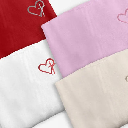 Embroidered Cross Heart Sweatshirt, Christian Religious Faith Crewneck Sweater, Love Heart Valentines Day Jumper, Valentines Gifts for Her