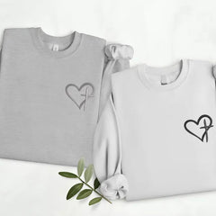Embroidered Cross Heart Sweatshirt, Christian Religious Faith Crewneck Sweater, Love Heart Valentines Day Jumper, Valentines Gifts for Her