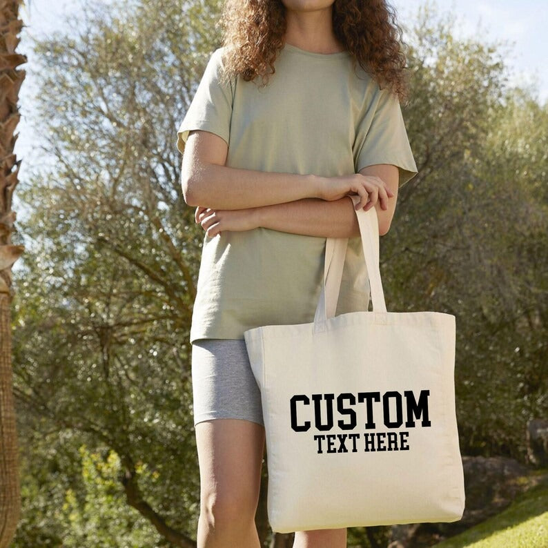 Personalised Tote Bags, Custom Text or Name Printed Totes, Cotton Canvas Shopping Bags, Bachelorette Party Gift for Her, Mother's Day Gifts