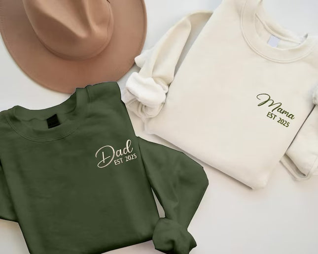 Matching Mom and Dad Embroidered Sweatshirt, Personalised Mom Dad Sweater