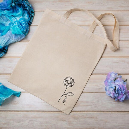 Personalised Birth Month Tote Bag, Custom Birth Flower Totes, Birthday Gift For Her, Mom Tote Bags, Shopping Canvas Bags, Mother's Day Gifts