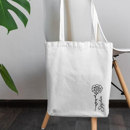 Personalised Birth Month Tote Bag, Custom Birth Flower Totes, Birthday Gift For Her, Mom Tote Bags, Shopping Canvas Bags, Mother's Day Gifts