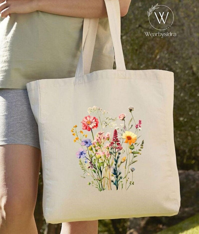 Wildflowers Tote Bag, Cottagecore Wildflowers Eco-Friendly Bags, Gift for Her