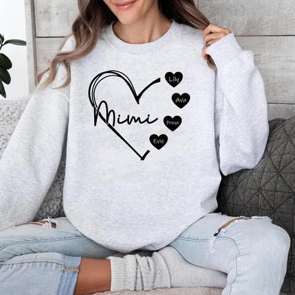 Custom Mimi Heart Sweatshirt, Personalised Mimi Crewneck, Cute Sweatshirt for Mom