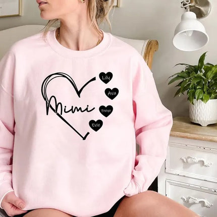 Custom Mimi Heart Sweatshirt, Personalised Mimi Crewneck, Cute Sweatshirt for Mom