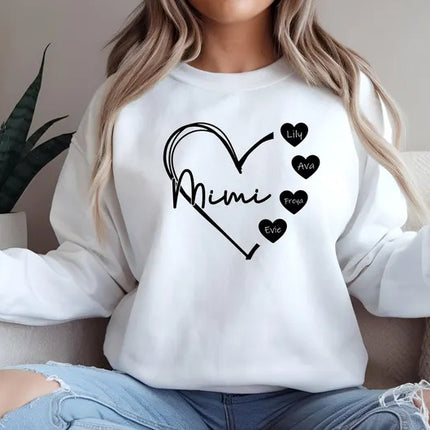Custom Mimi Heart Sweatshirt, Personalised Mimi Crewneck, Cute Sweatshirt for Mom