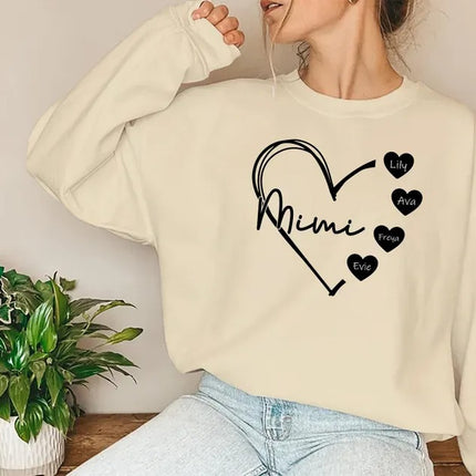 Custom Mimi Heart Sweatshirt, Personalised Mimi Crewneck, Cute Sweatshirt for Mom
