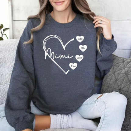 Custom Mimi Heart Sweatshirt, Personalised Mimi Crewneck, Cute Sweatshirt for Mom