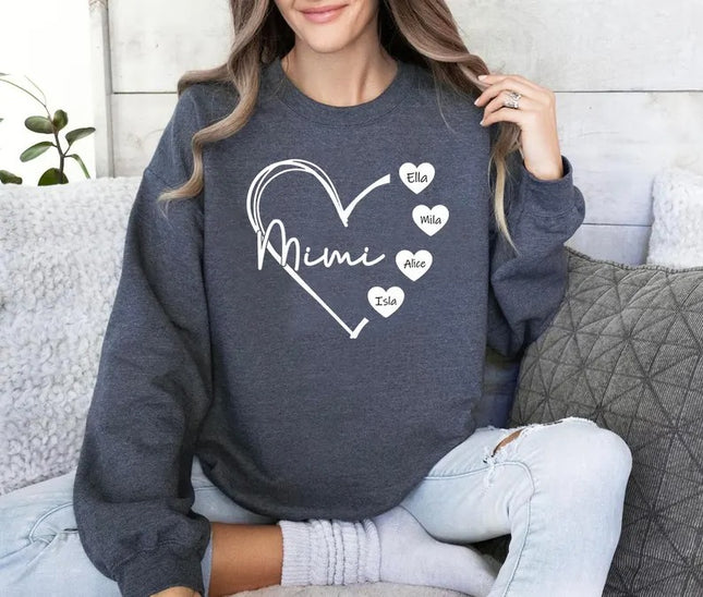 Custom Mimi Heart Sweatshirt, Personalised Mimi Crewneck, Cute Sweatshirt for Mom