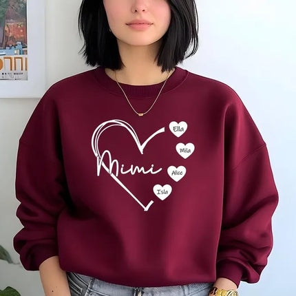 Custom Mimi Heart Sweatshirt, Personalised Mimi Crewneck, Cute Sweatshirt for Mom