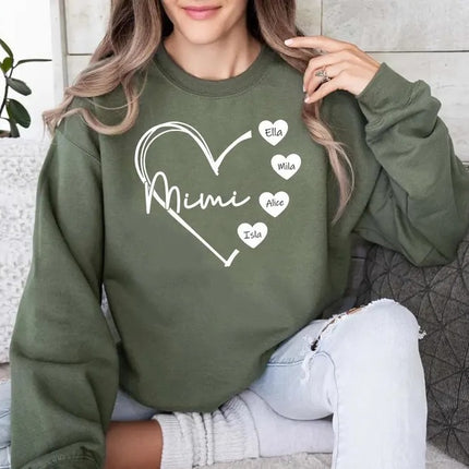 Custom Mimi Heart Sweatshirt, Personalised Mimi Crewneck, Cute Sweatshirt for Mom