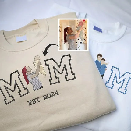 Embroidered Mom Photo Portrait Sweatshirt, Custom Mom Jumper, Mother's Day Gifts