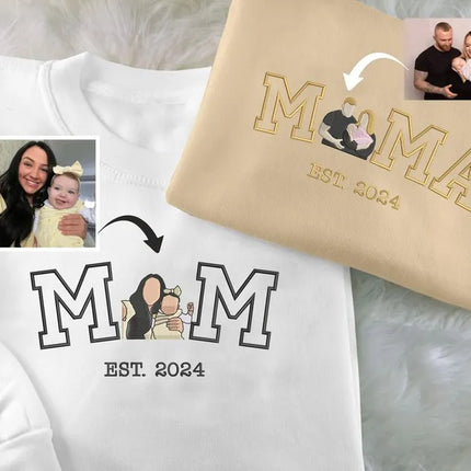 Embroidered Mom Photo Portrait Sweatshirt, Custom Mom Jumper, Mother's Day Gifts