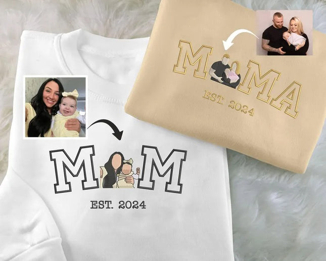 Embroidered Mom Photo Portrait Sweatshirt, Custom Mom Jumper, Mother's Day Gifts