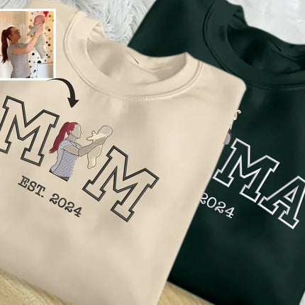 Embroidered Mom Photo Portrait Sweatshirt, Custom Mom Jumper, Mother's Day Gifts