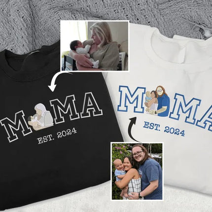 Embroidered Mom Photo Portrait Sweatshirt, Custom Mom Jumper, Mother's Day Gifts