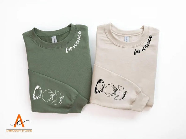 Personalised Fur Mama Sweatshirt, Dog Mom Sweater, Personalised Dog Ear On Sleeve Printed Sweater, Dog Lover Gift, Mothers Day Gifts for Her