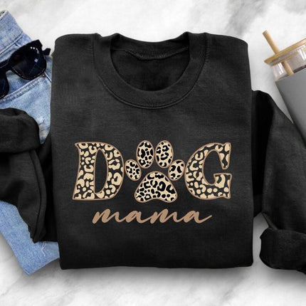 Dog Mama Sweatshirt, Dog Mom Crewneck for Her, Dog Paw Leopard Art Printed Sweater