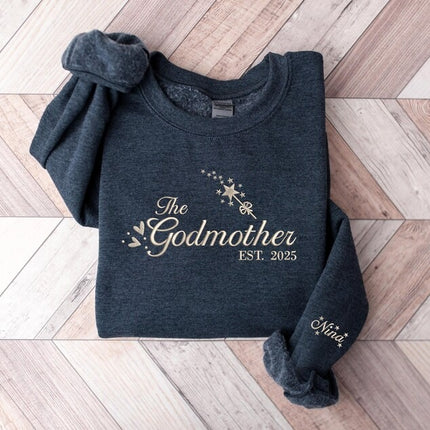 Embroidered Godmother Sweatshirt, Custom Godmama with Kids Names Sweaters