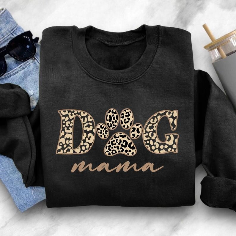 Dog Mama Sweatshirt, Dog Mom Crewneck for Her, Dog Paw Leopard Art Printed Sweater, Gift for Dog Lovers, Mama Sweatshirt, Mother's Day Gifts