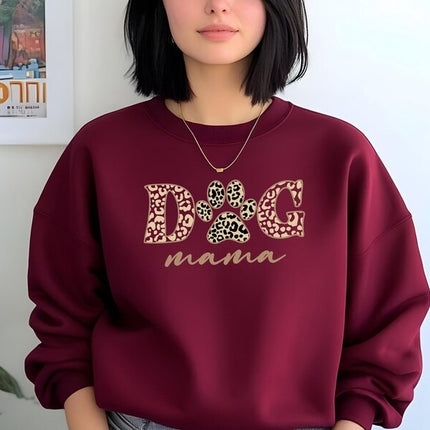 Dog Mama Sweatshirt, Dog Mom Crewneck for Her, Dog Paw Leopard Art Printed Sweater