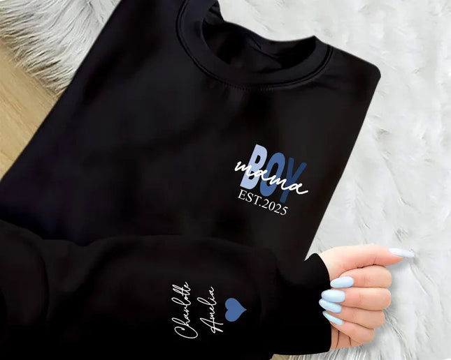Personalised Boy Mama Sweater, Custom Mama Of Boys Sweatshirt With Kids Names on Sleeve, Mom Printed Jumper, New Mom Gifts, Mothers Day Gift