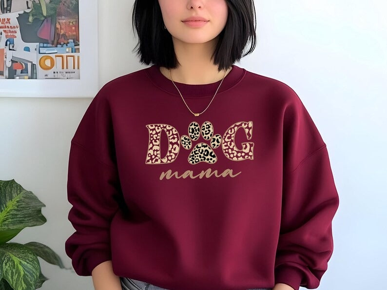 Dog Mama Sweatshirt, Dog Mom Crewneck for Her, Dog Paw Leopard Art Printed Sweater, Gift for Dog Lovers, Mama Sweatshirt, Mother's Day Gifts