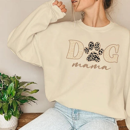 Dog Mama Sweatshirt, Dog Mom Crewneck for Her, Dog Paw Leopard Art Printed Sweater