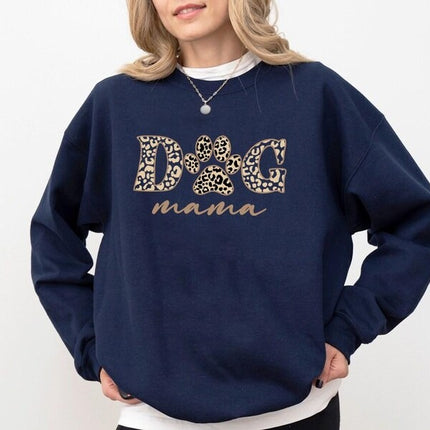 Dog Mama Sweatshirt, Dog Mom Crewneck for Her, Dog Paw Leopard Art Printed Sweater