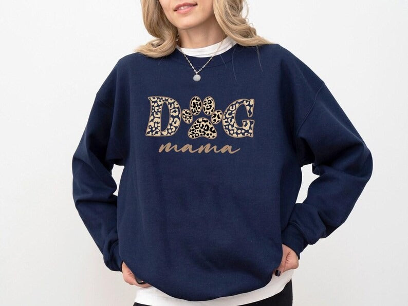 Dog Mama Sweatshirt, Dog Mom Crewneck for Her, Dog Paw Leopard Art Printed Sweater, Gift for Dog Lovers, Mama Sweatshirt, Mother's Day Gifts