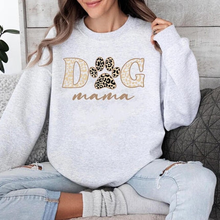 Dog Mama Sweatshirt, Dog Mom Crewneck for Her, Dog Paw Leopard Art Printed Sweater