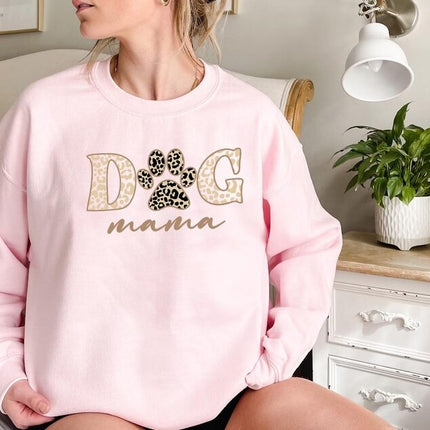 Dog Mama Sweatshirt, Dog Mom Crewneck for Her, Dog Paw Leopard Art Printed Sweater