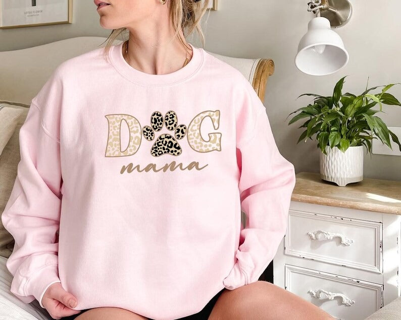 Dog Mama Sweatshirt, Dog Mom Crewneck for Her, Dog Paw Leopard Art Printed Sweater, Gift for Dog Lovers, Mama Sweatshirt, Mother's Day Gifts