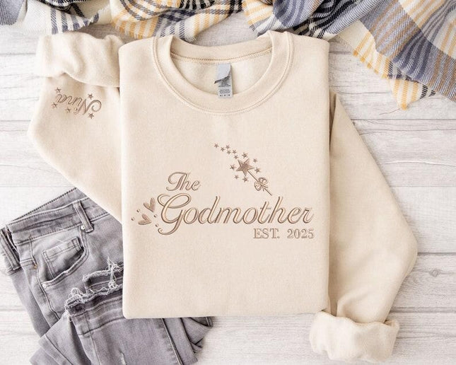 Embroidered Godmother Sweatshirt, Custom Godmama with Kids Names Sweaters