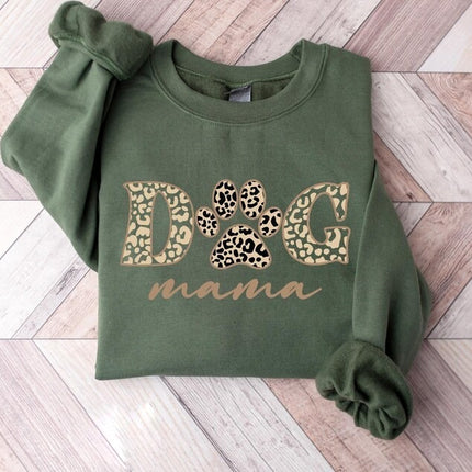 Dog Mama Sweatshirt, Dog Mom Crewneck for Her, Dog Paw Leopard Art Printed Sweater