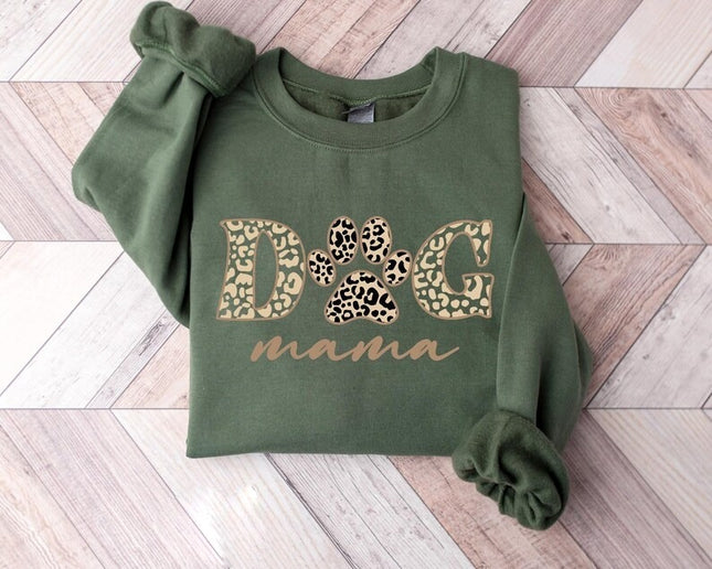 Dog Mama Sweatshirt, Dog Mom Crewneck for Her, Dog Paw Leopard Art Printed Sweater