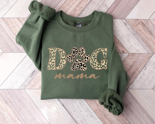 Dog Mama Sweatshirt, Dog Mom Crewneck for Her, Dog Paw Leopard Art Printed Sweater, Gift for Dog Lovers, Mama Sweatshirt, Mother's Day Gifts