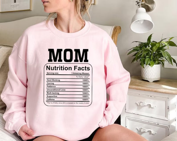 Mom Nutrition Facts Sweatshirt, Mama Nutrition Facts Crewneck Sweater, Funny Parenting Mothers Day Jumper, New Mom Sweater, Mothers Day Gift