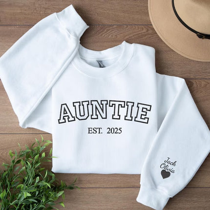 Custom Auntie Crewneck Sweatshirt, Embroidered Kids Name Sweater, Gift for New Aunt