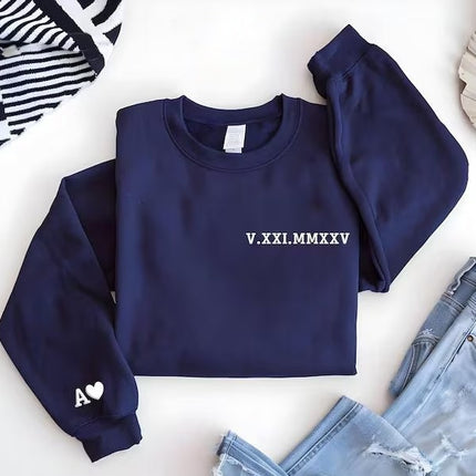 Personalised Roman Numeral Puff Printed Sweater, Couple Matching Crewneck Jumper