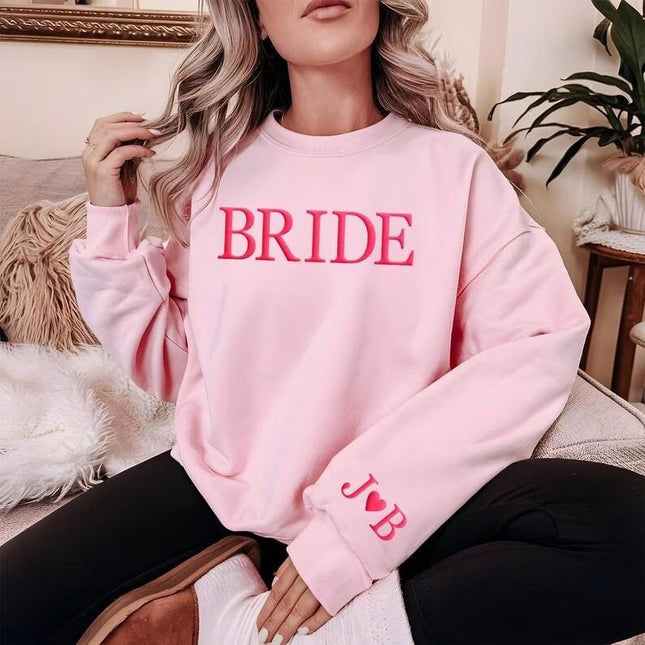 Personalised Puff Printed Bride Sweatshirt, Custom Embossed Bride To Be Sweater