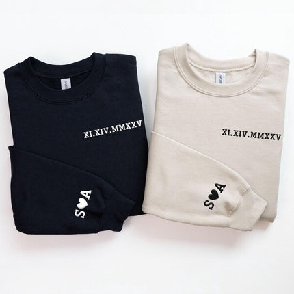 Personalised Roman Numeral Puff Printed Sweater, Couple Matching Crewneck Jumper
