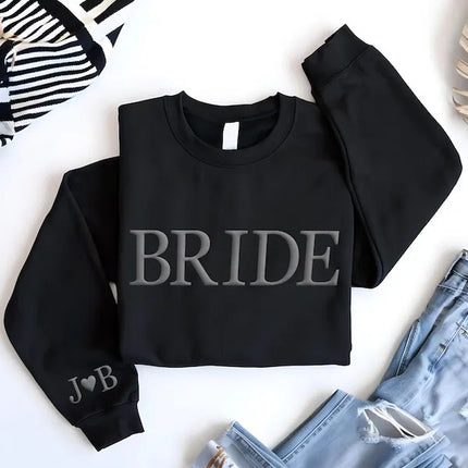 Personalised Puff Printed Bride Sweatshirt, Custom Embossed Bride To Be Sweater
