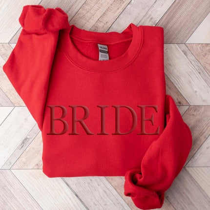 Personalised Puff Printed Bride Sweatshirt, Custom Embossed Bride To Be Sweater